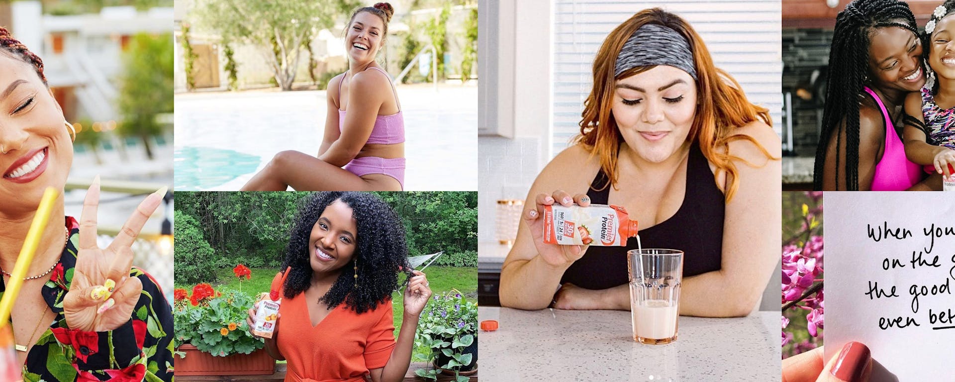 A long collage of healthy women living their best life.