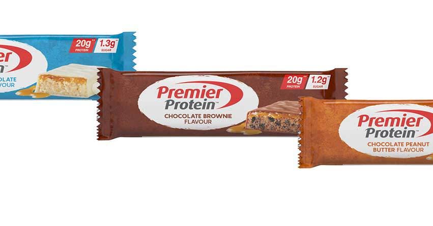 Premier Protein Bars: White Chocolate, Chocolate Brownie and Chocolate Peanut Butter.