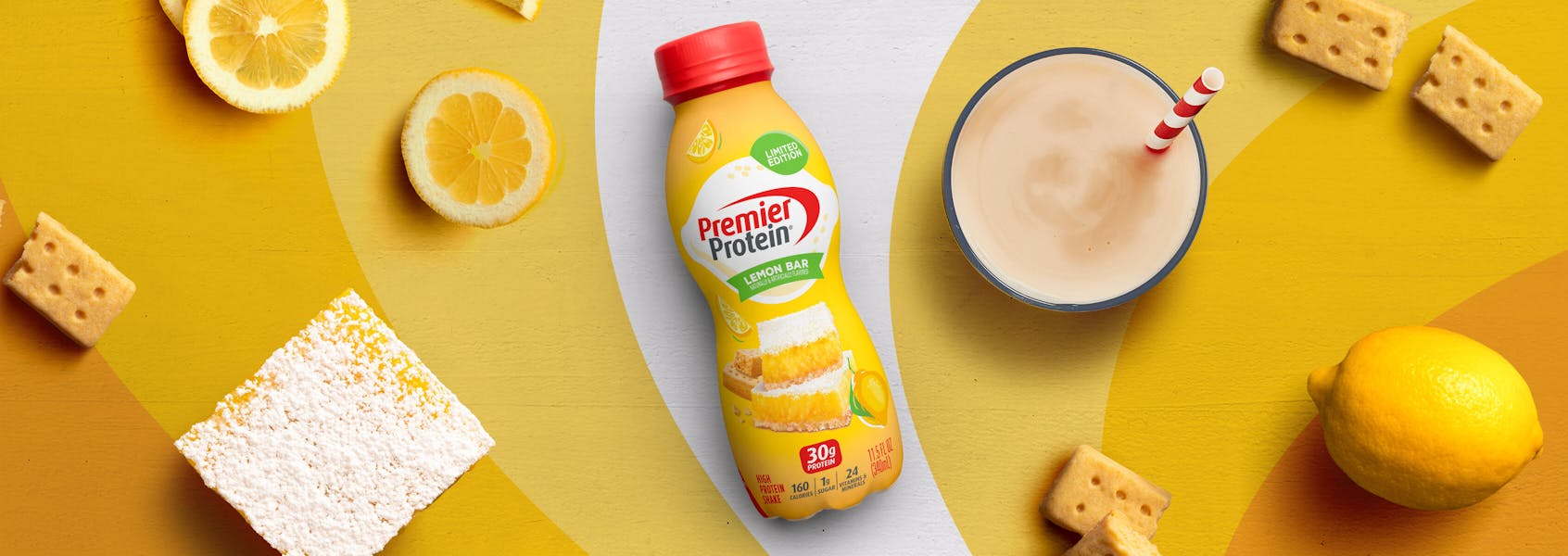 A photo of Premier Protein Lemon Bar Protein Shake (11.5 oz).