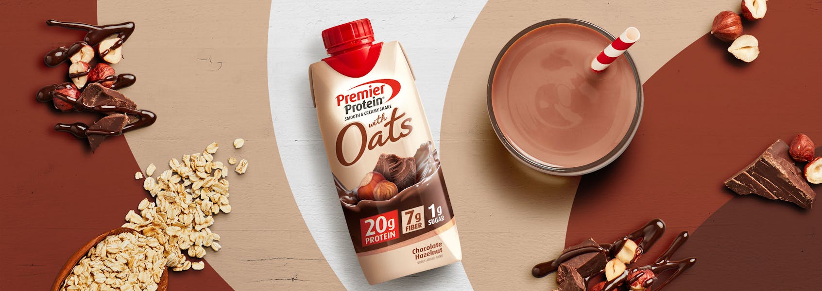 A photo of Premier Protein Chocolate Hazelnut Protein Shake with Oats.