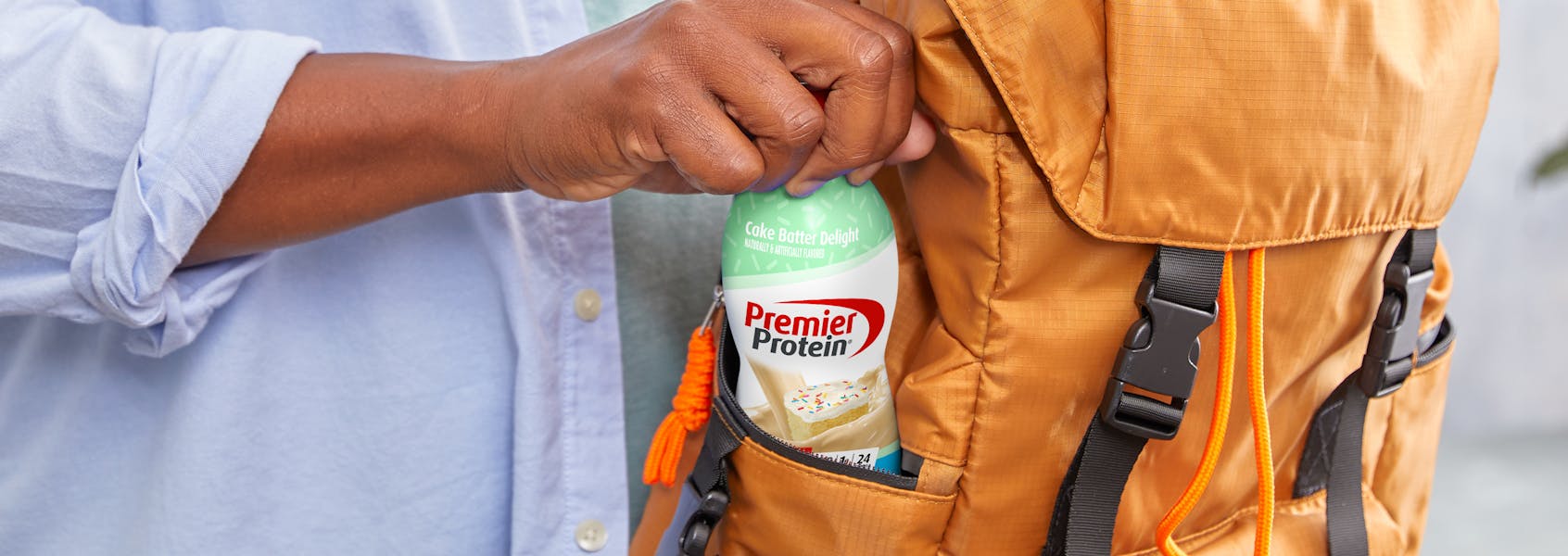 A photo of Premier Protein 11.5oz Cake Batter Delight Protein Shake.