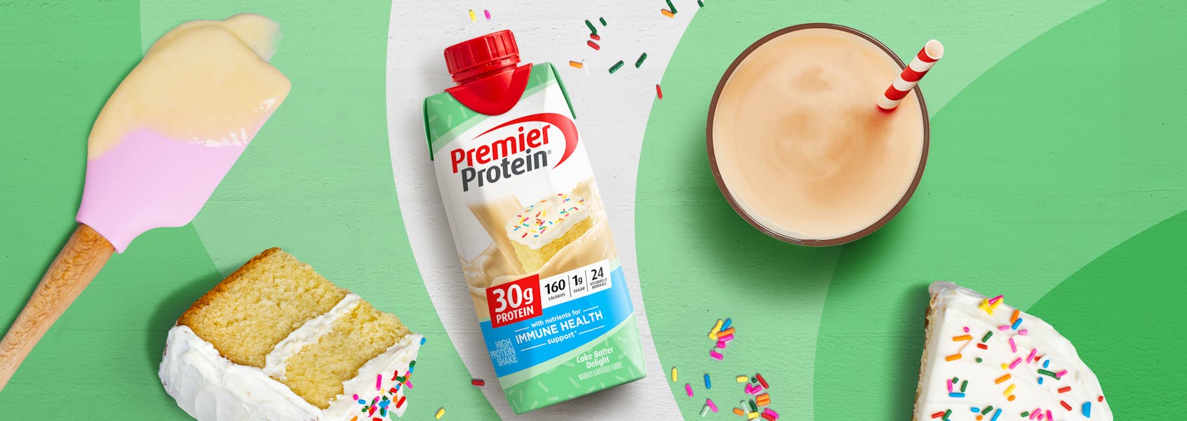 A photo of Premier Protein Cake Batter Delight Protein Shake.