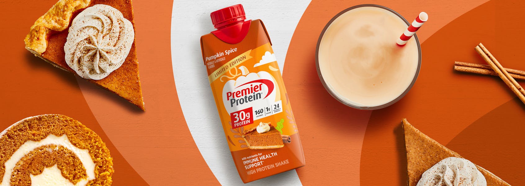 A photo of Premier Protein Pumpkin Spice Protein Shake.
