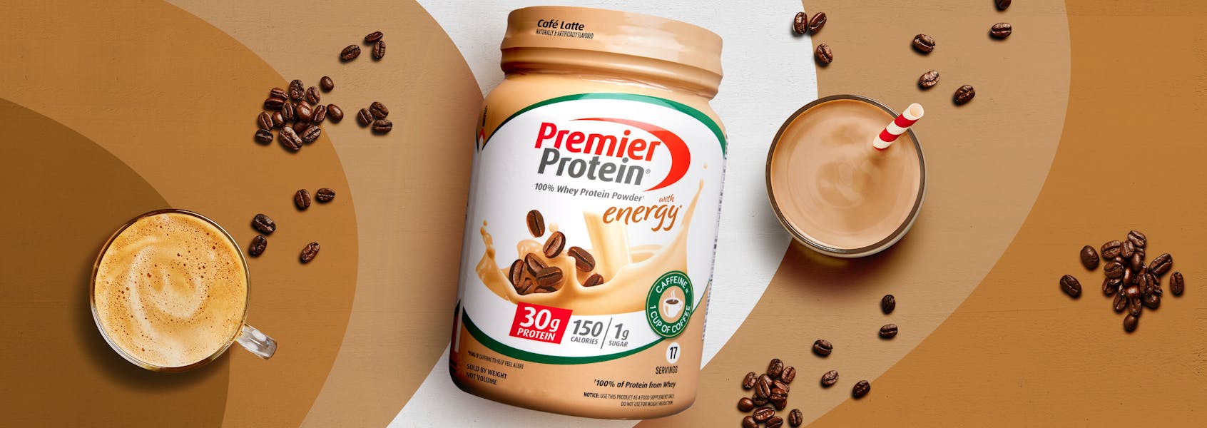 A photo of Premier Protein Café Latte Protein Powder With Energy.