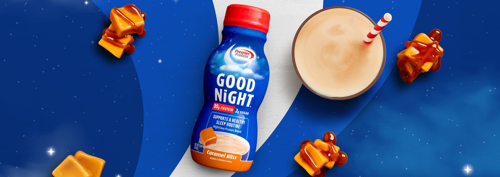 A photo of Premier Protein Caramel Bliss Good Night™ Nutrition Shake.