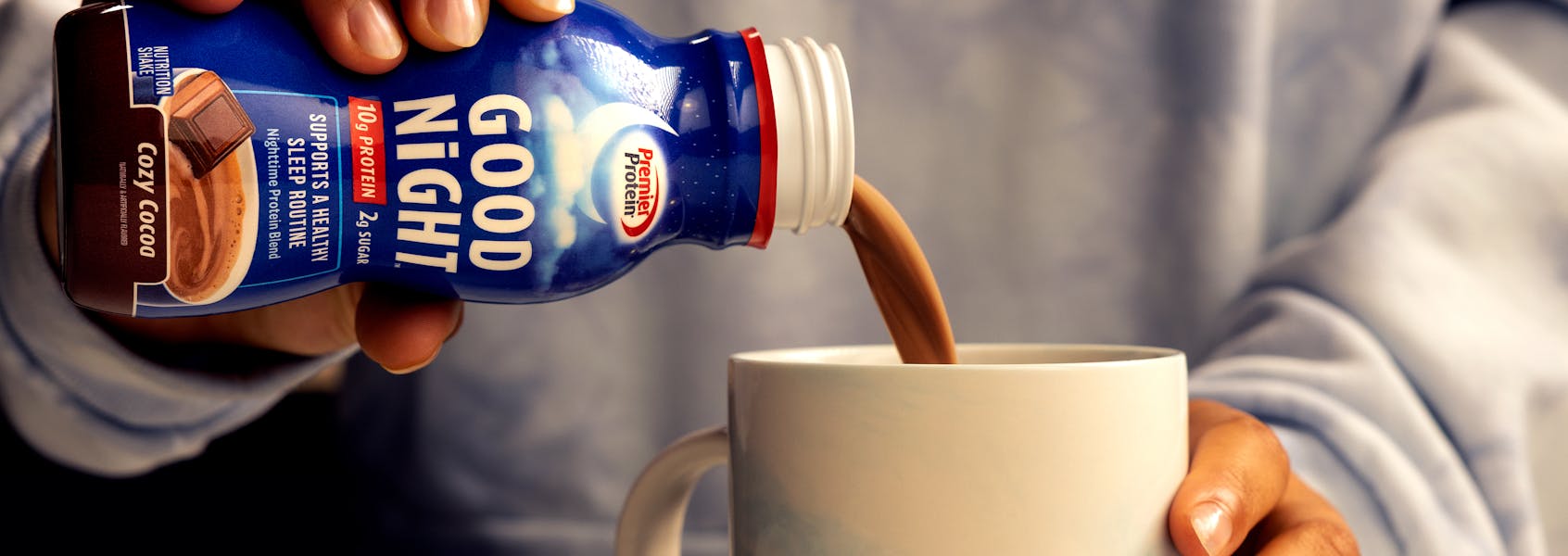 A photo of Premier Protein Cozy Cocoa Good Night™ Nutrition Shake.