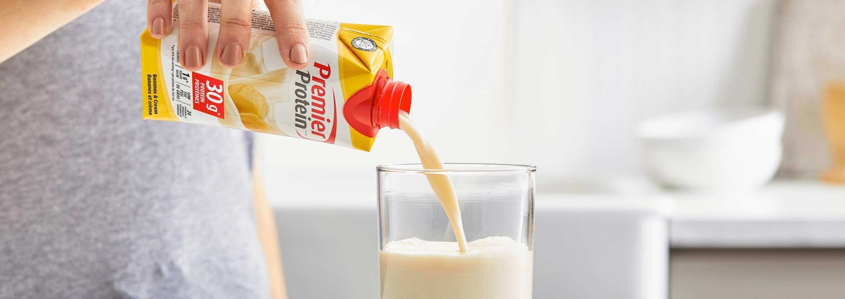 A photo of Premier Protein Bananas & Cream Protein Shake.