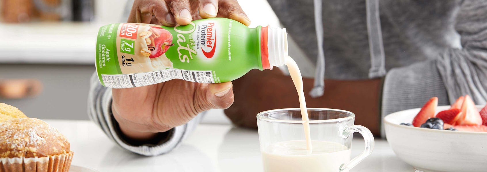 A photo of Premier Protein 11.5oz Apple Cinnamon Protein Shake with Oats.