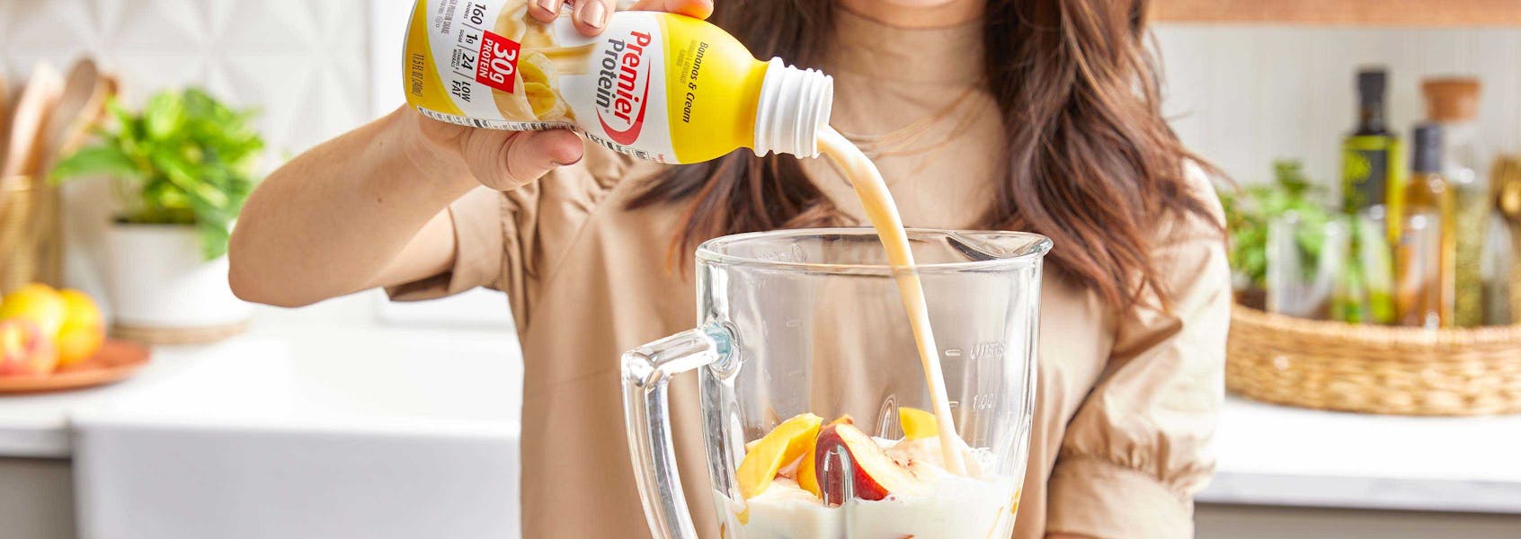 A photo of Premier Protein 11.5oz Bananas & Cream Protein Shake.