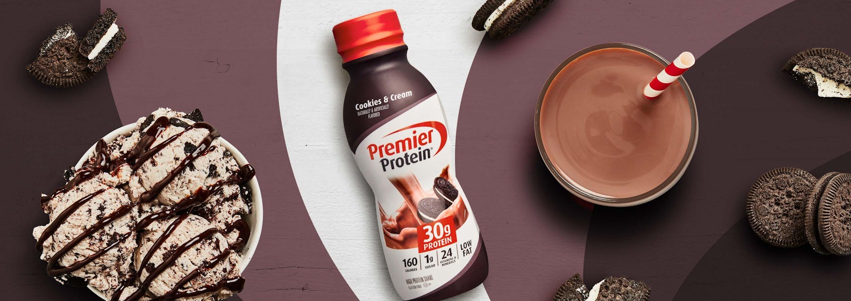 A photo of Premier Protein 11.5oz Cookies & Cream Protein Shake.