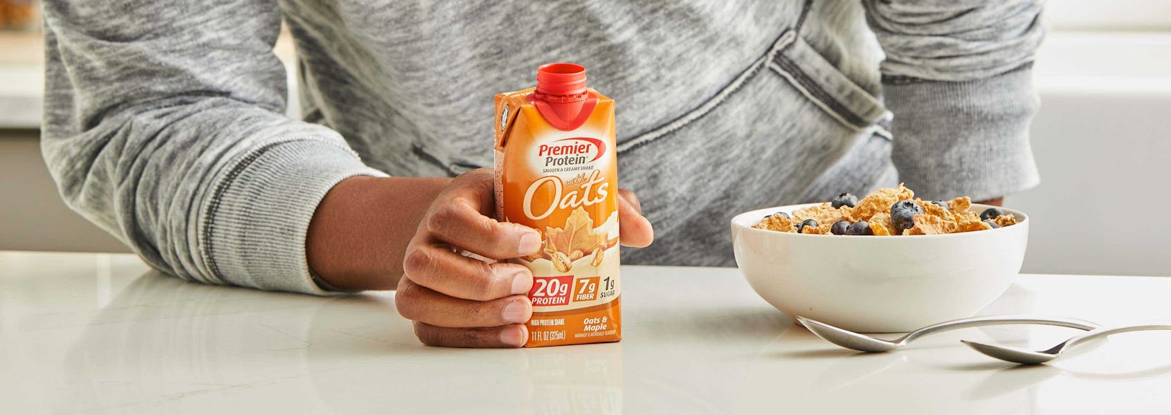A photo of Premier Protein Oats & Maple Protein Shake with Oats.