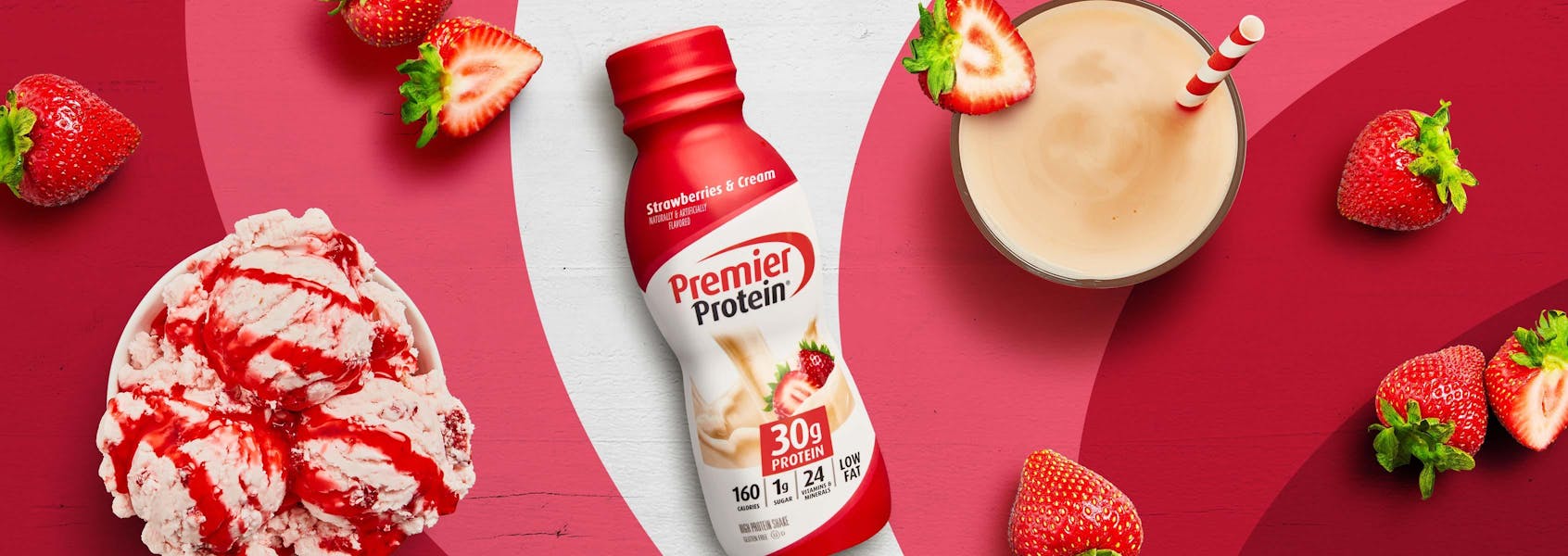A photo of Premier Protein 11.5oz Strawberries & Cream Protein Shake.