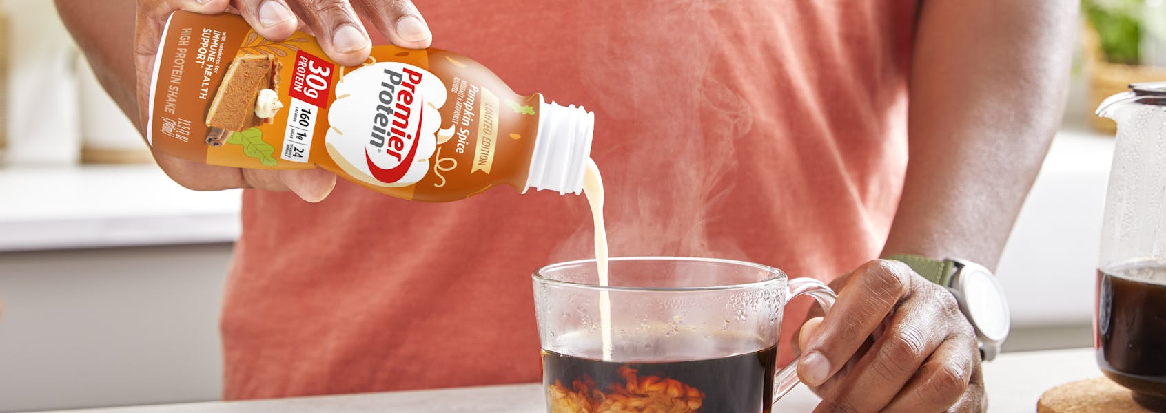 A photo of Premier Protein 11.5oz Pumpkin Spice Protein Shake.