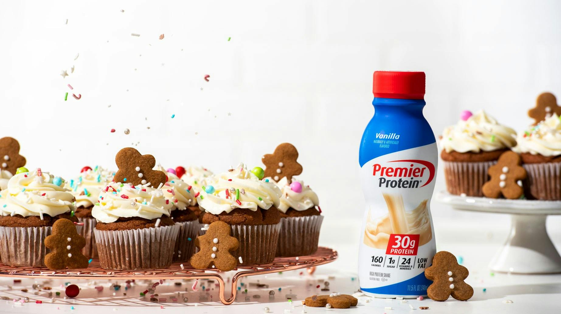 Recipe image for Gingerbread Protein Cupcakes with Cream Cheese Frosting.