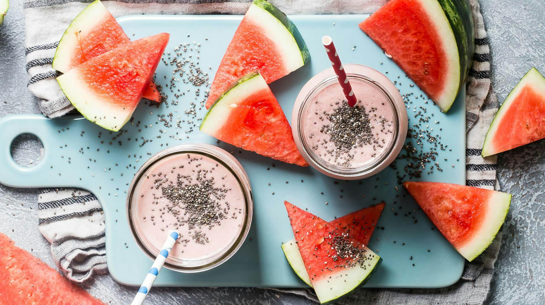 Recipe image for Watermelon & Strawberry Chia Smoothie.